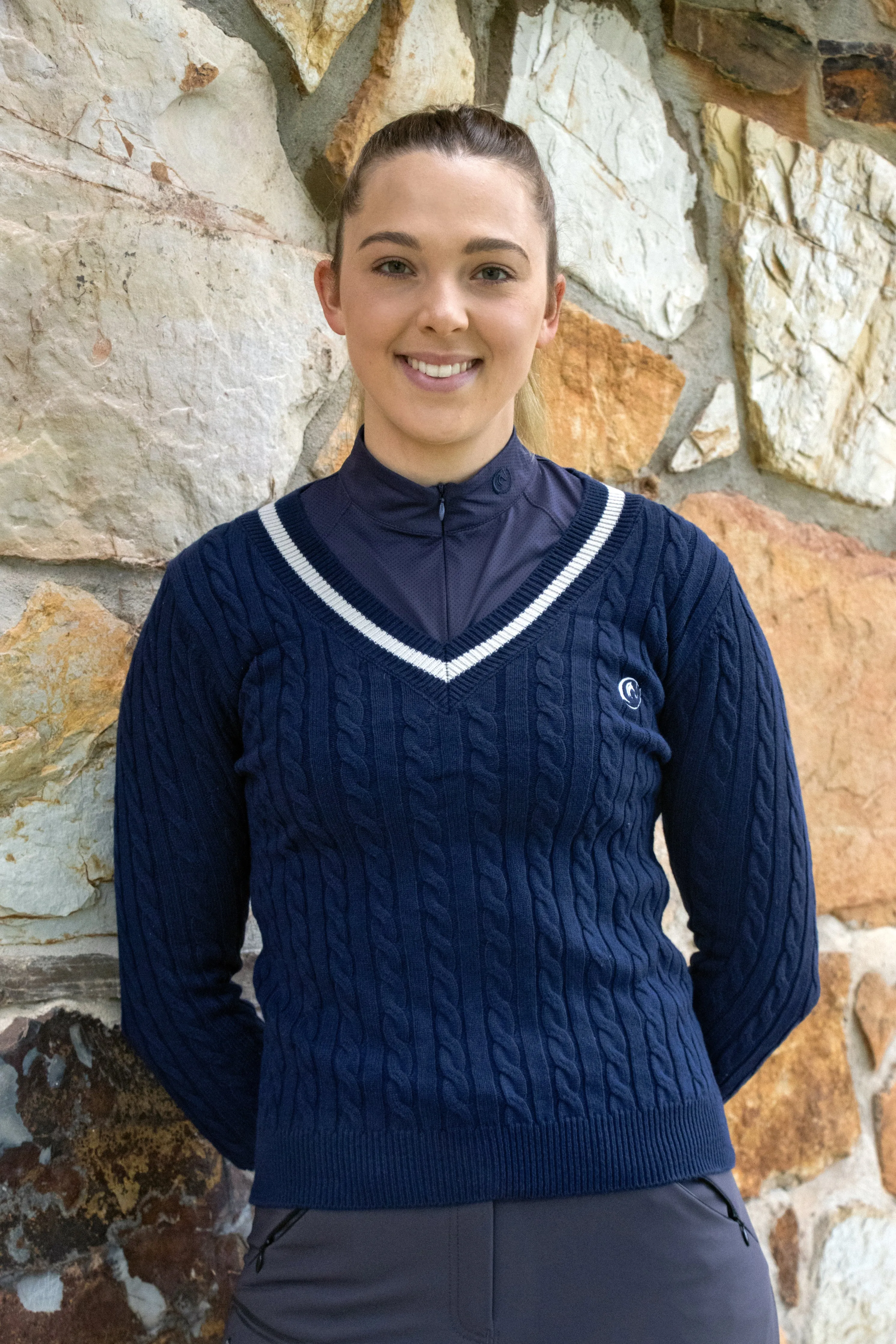 Pippa Cotton Cable Knit Sweater - Navy