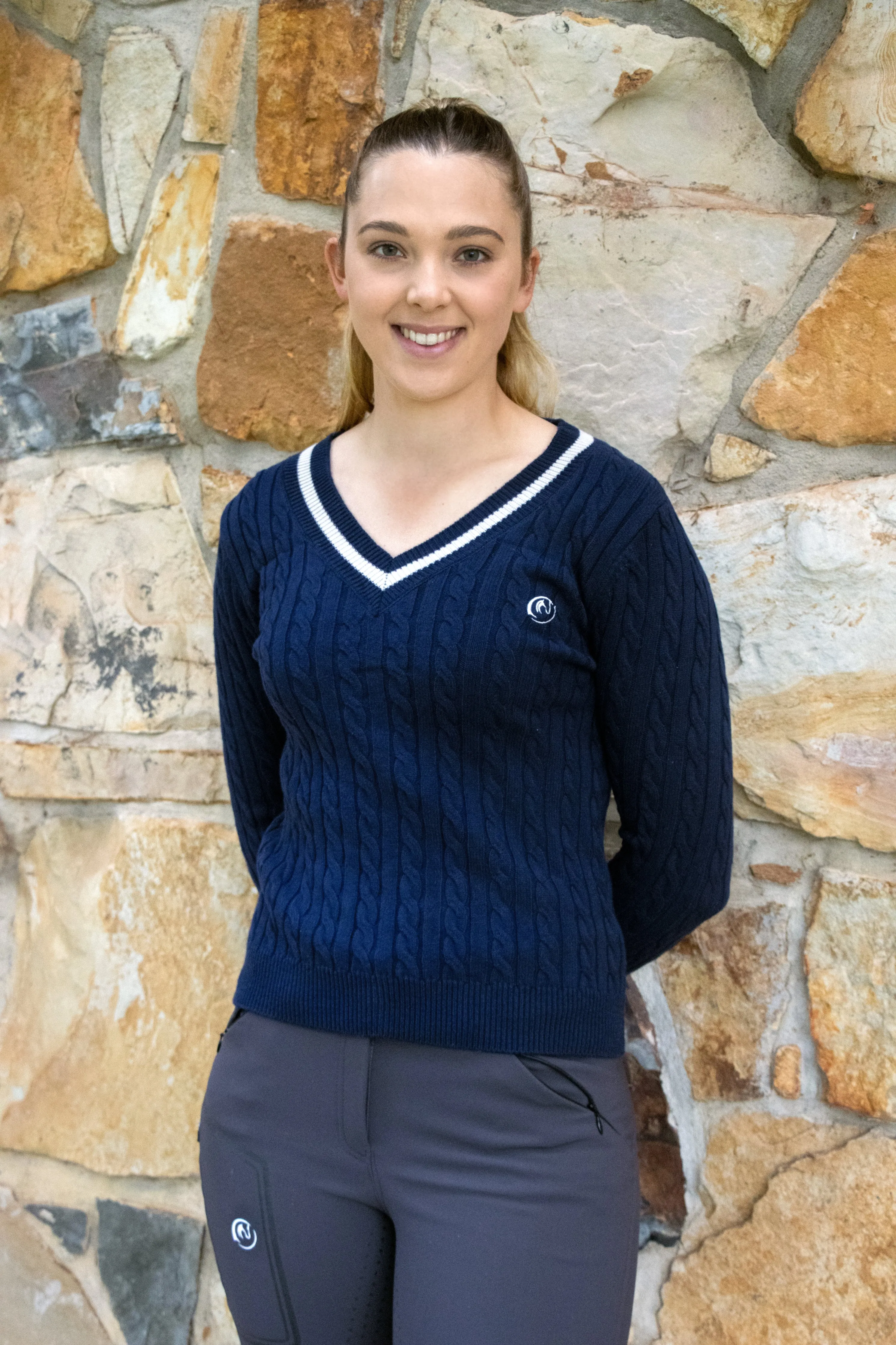 Pippa Cotton Cable Knit Sweater - Navy