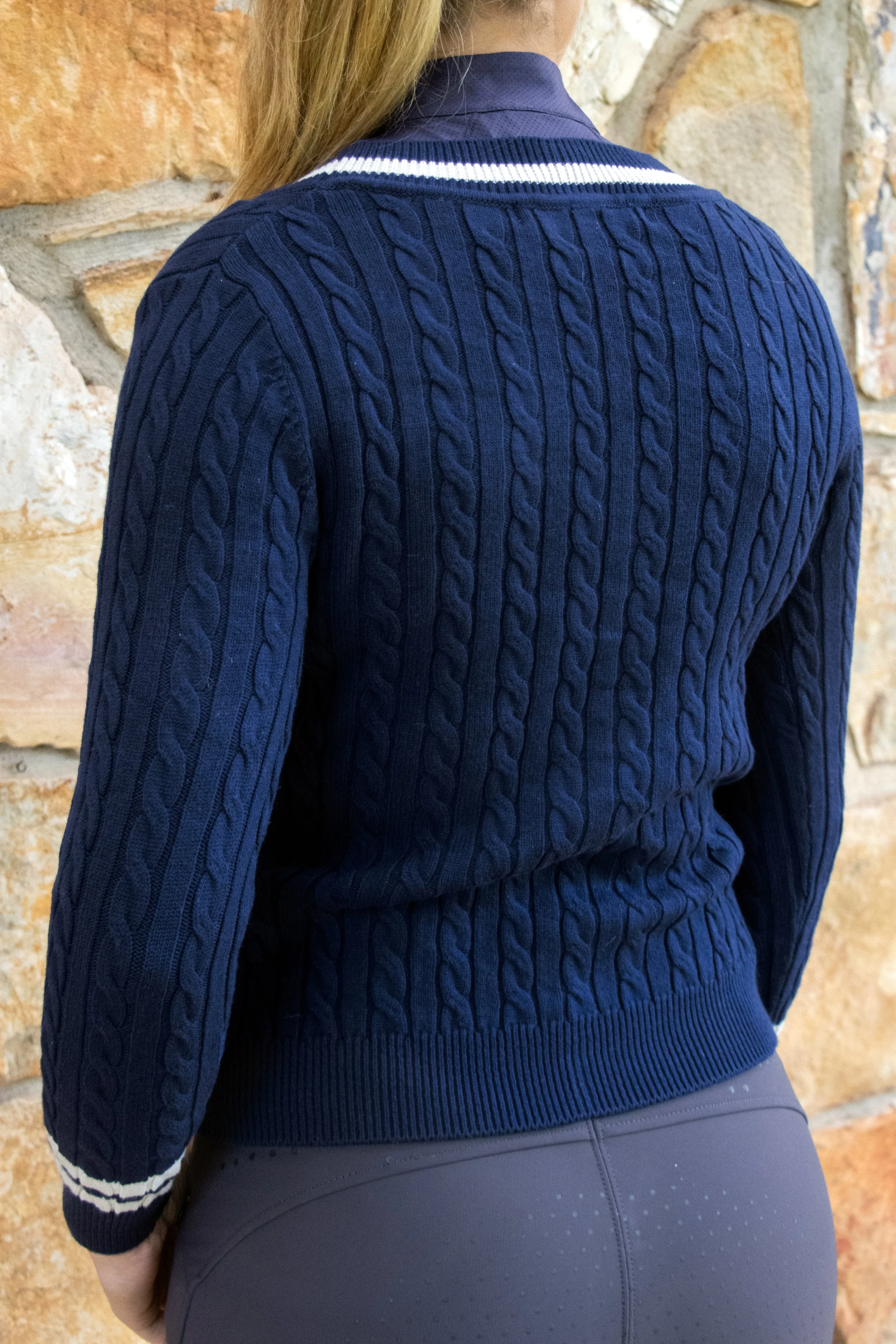Pippa Cotton Cable Knit Sweater - Navy