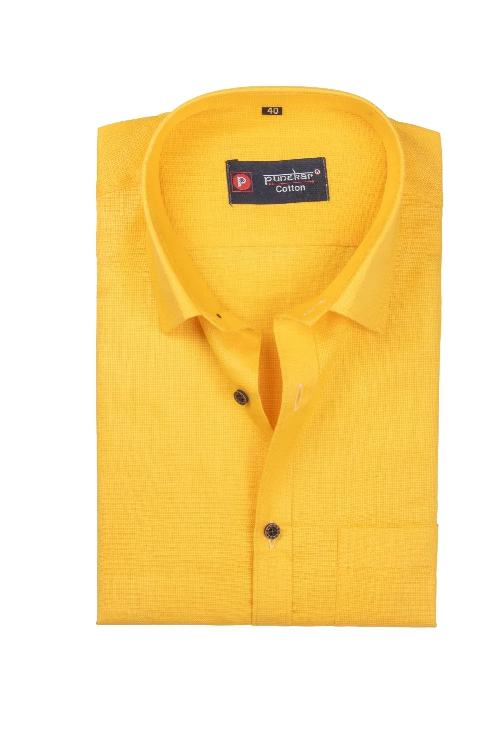 Punekar Cotton Yellow Color Silky Linen Cotton Shirt for Men's.
