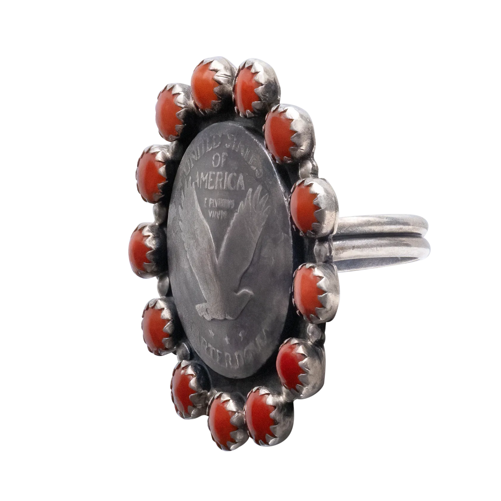 Quarter Dollar & Coral Ring | Buffalo Dancer
