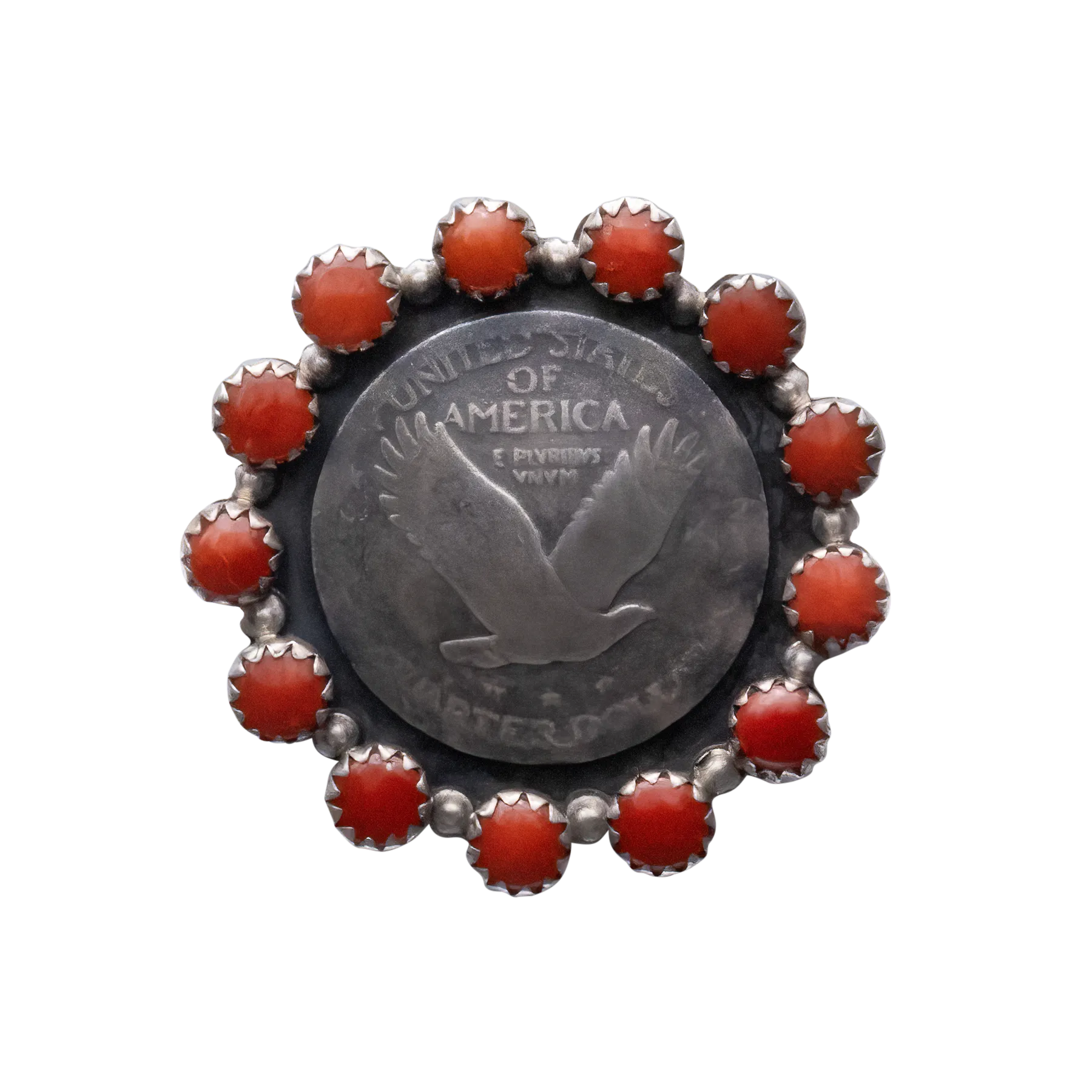 Quarter Dollar & Coral Ring | Buffalo Dancer