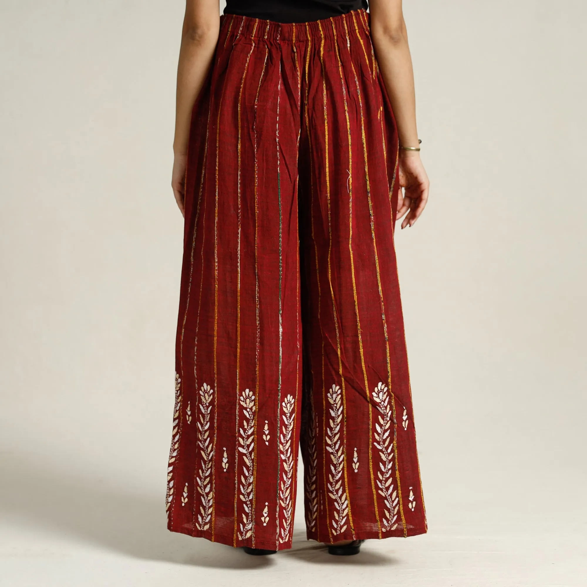 Red - Bengal Khesh Weaving Kantha Embroidery Cotton Palazzo 44
