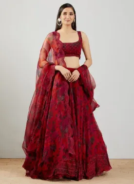 RED ORIGINAL ORGANZA SILK WITH EMBROIDERYWORK