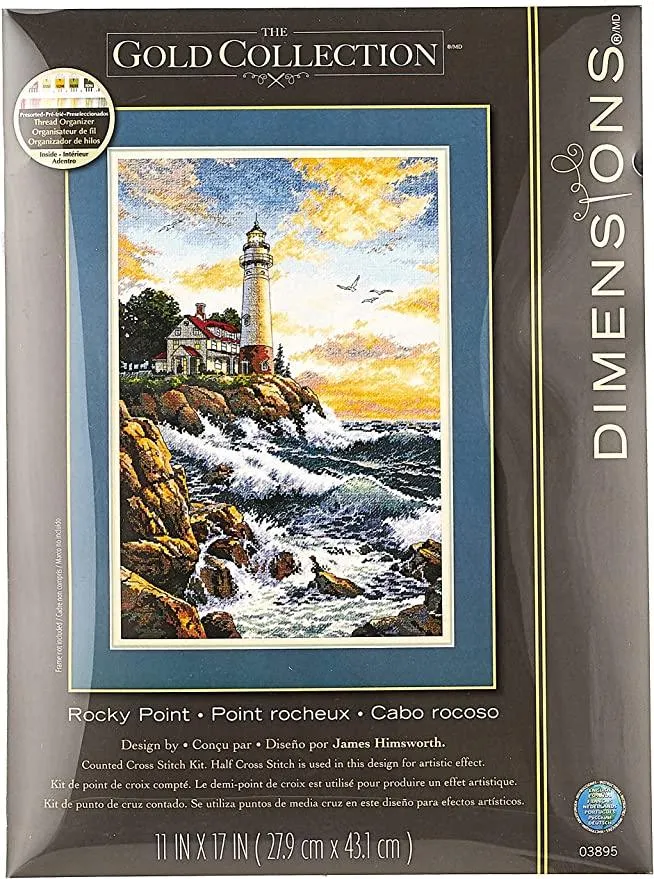 ROCKY POINT, Counted Cross Stitch Kit, 18 count ivory Aida, DIMENSIONS, Gold Collection (03895)