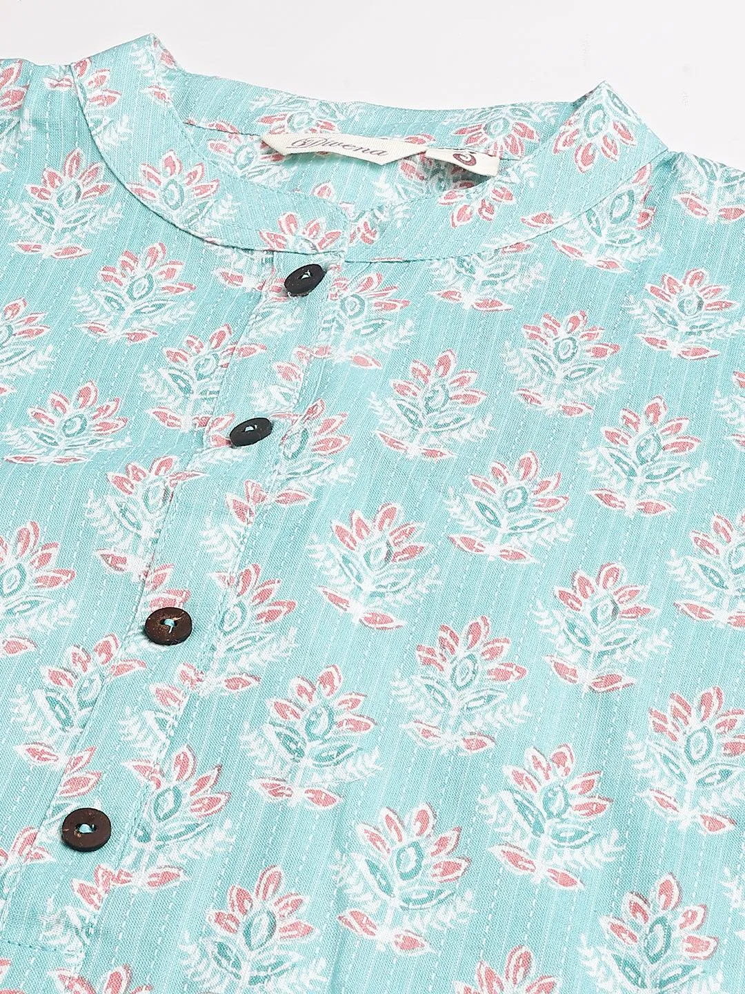 Sea Green Cotton Katha Work Straight Kurta