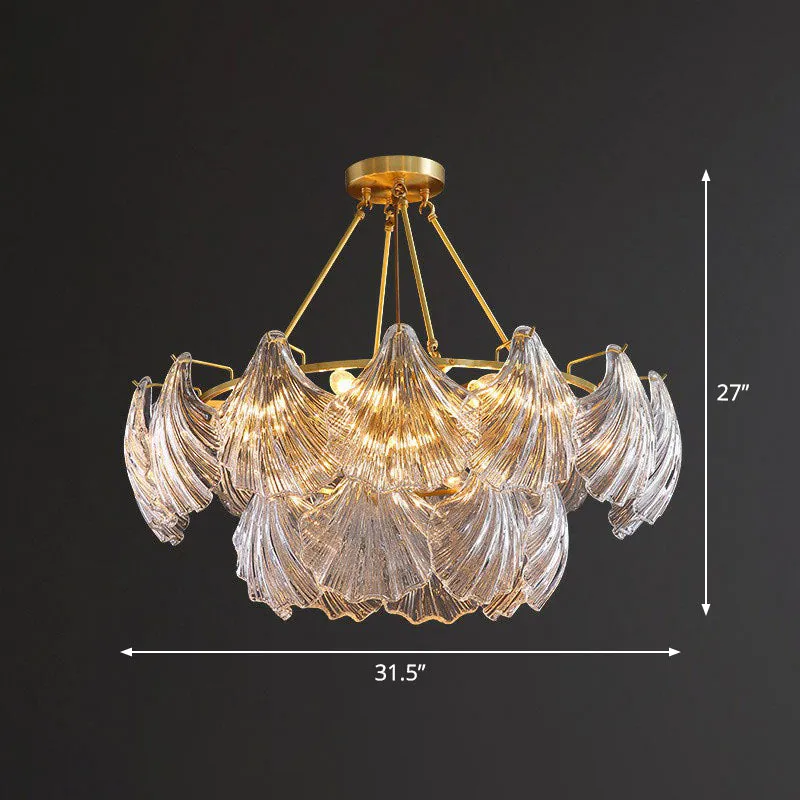 Simplicity Ribbed Crystal Brass Shell Chandelier Pendant Light for Dining Room