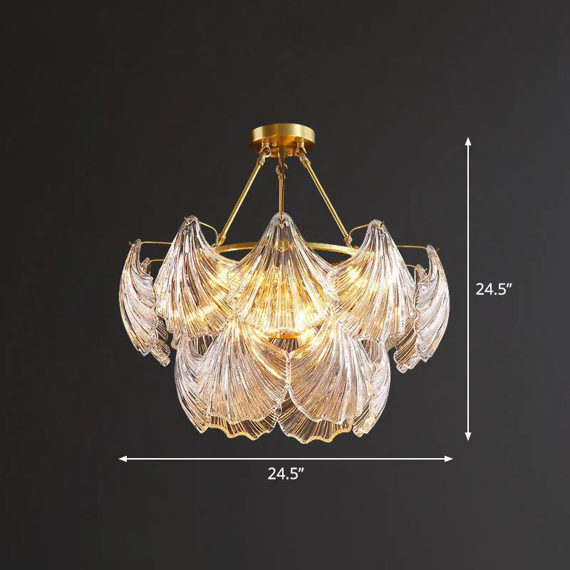 Simplicity Ribbed Crystal Brass Shell Chandelier Pendant Light for Dining Room