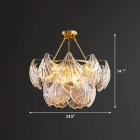 Simplicity Ribbed Crystal Brass Shell Chandelier Pendant Light for Dining Room