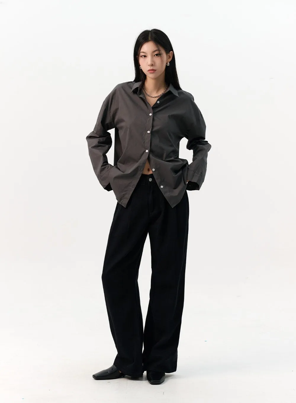 Solid Cotton Collar Shirt IO320