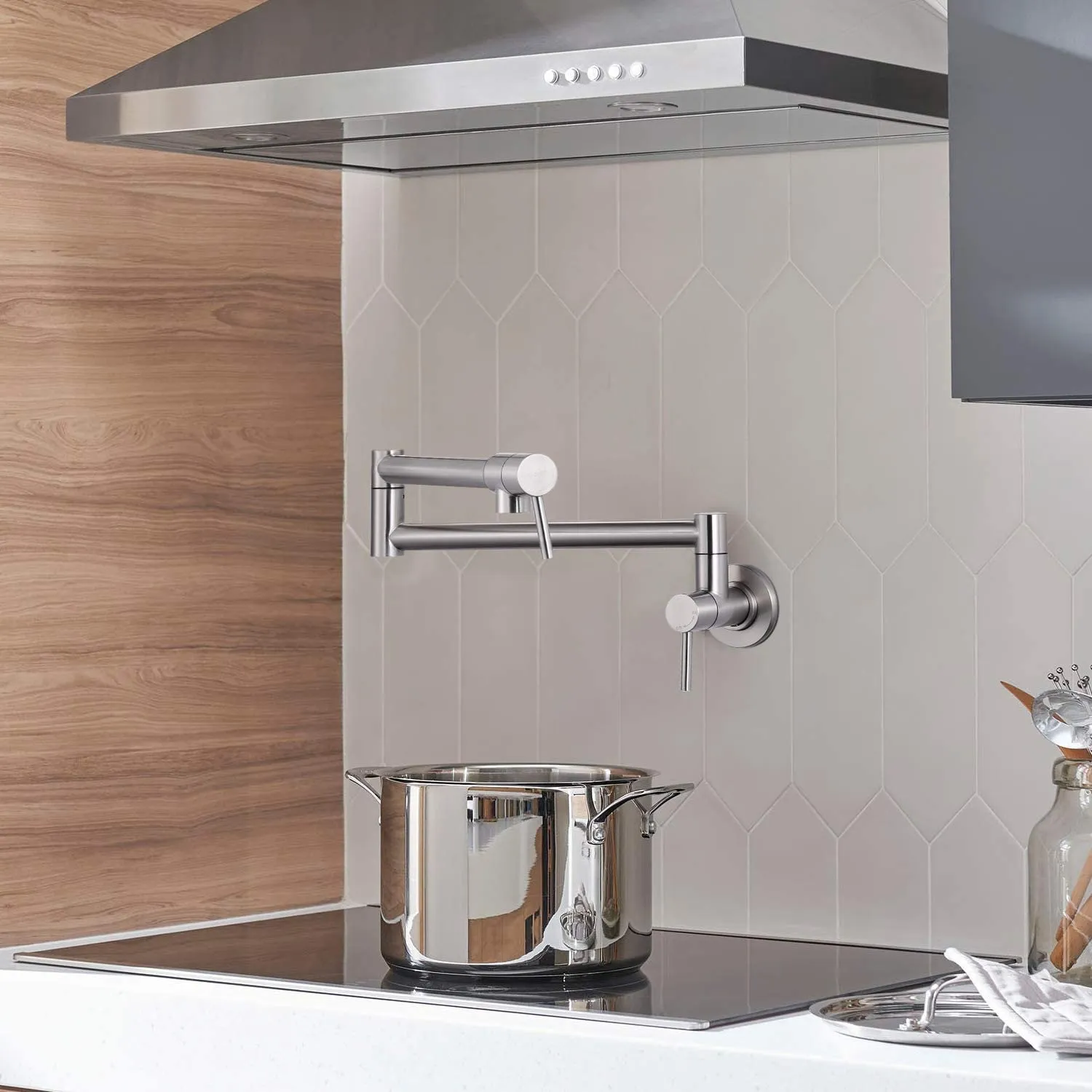 Stainless Steel Wall-Mounted Pot Filler Faucet with Dual Swing Folding Arms