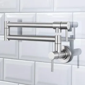 Stainless Steel Wall-Mounted Pot Filler Faucet with Dual Swing Folding Arms