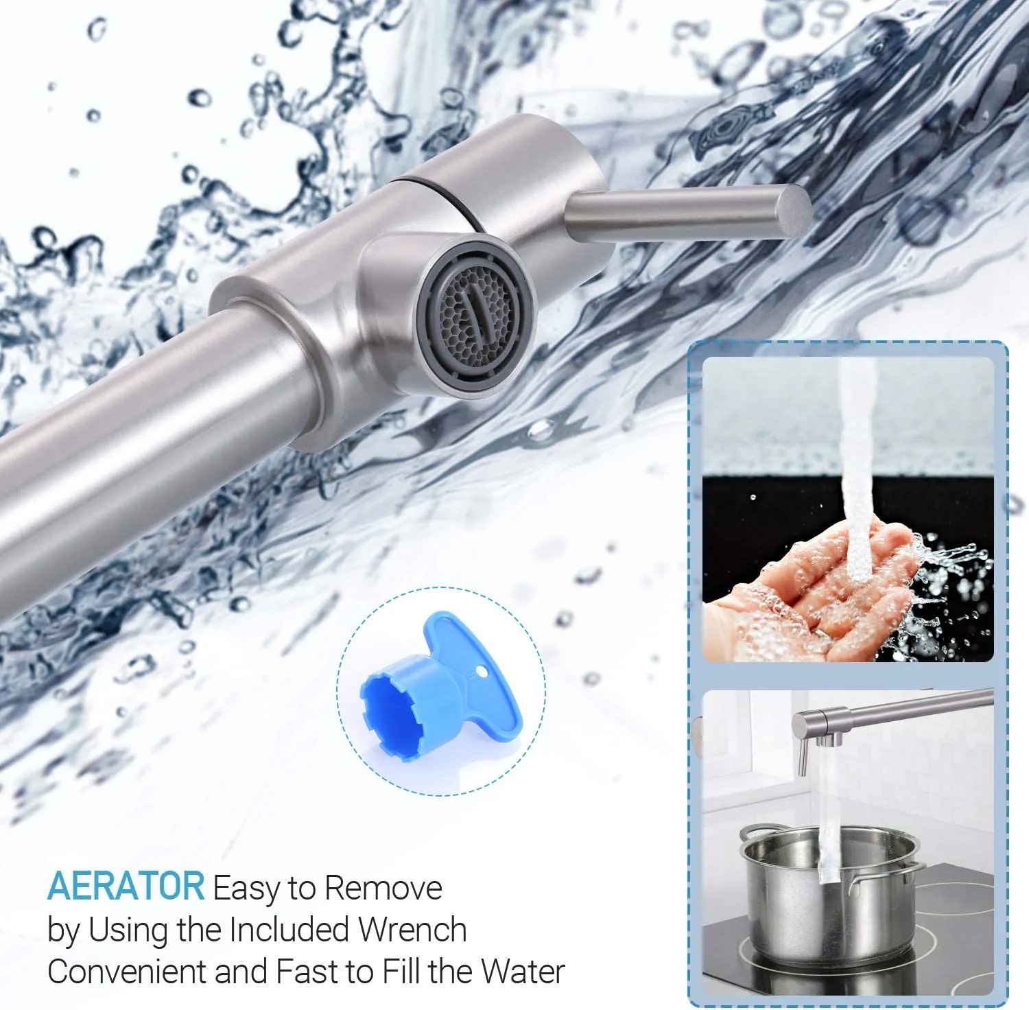 Stainless Steel Wall-Mounted Pot Filler Faucet with Dual Swing Folding Arms