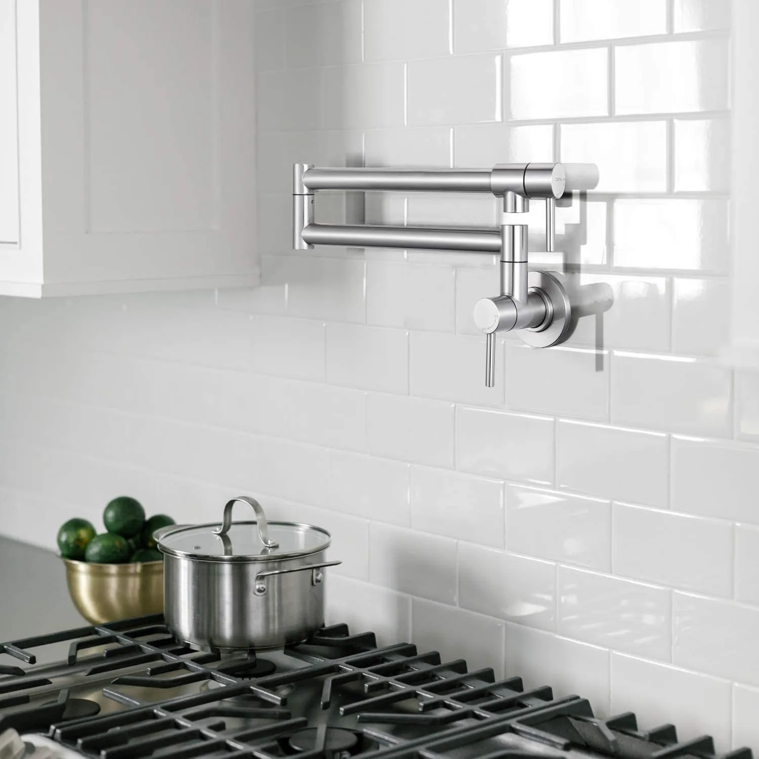 Stainless Steel Wall-Mounted Pot Filler Faucet with Dual Swing Folding Arms