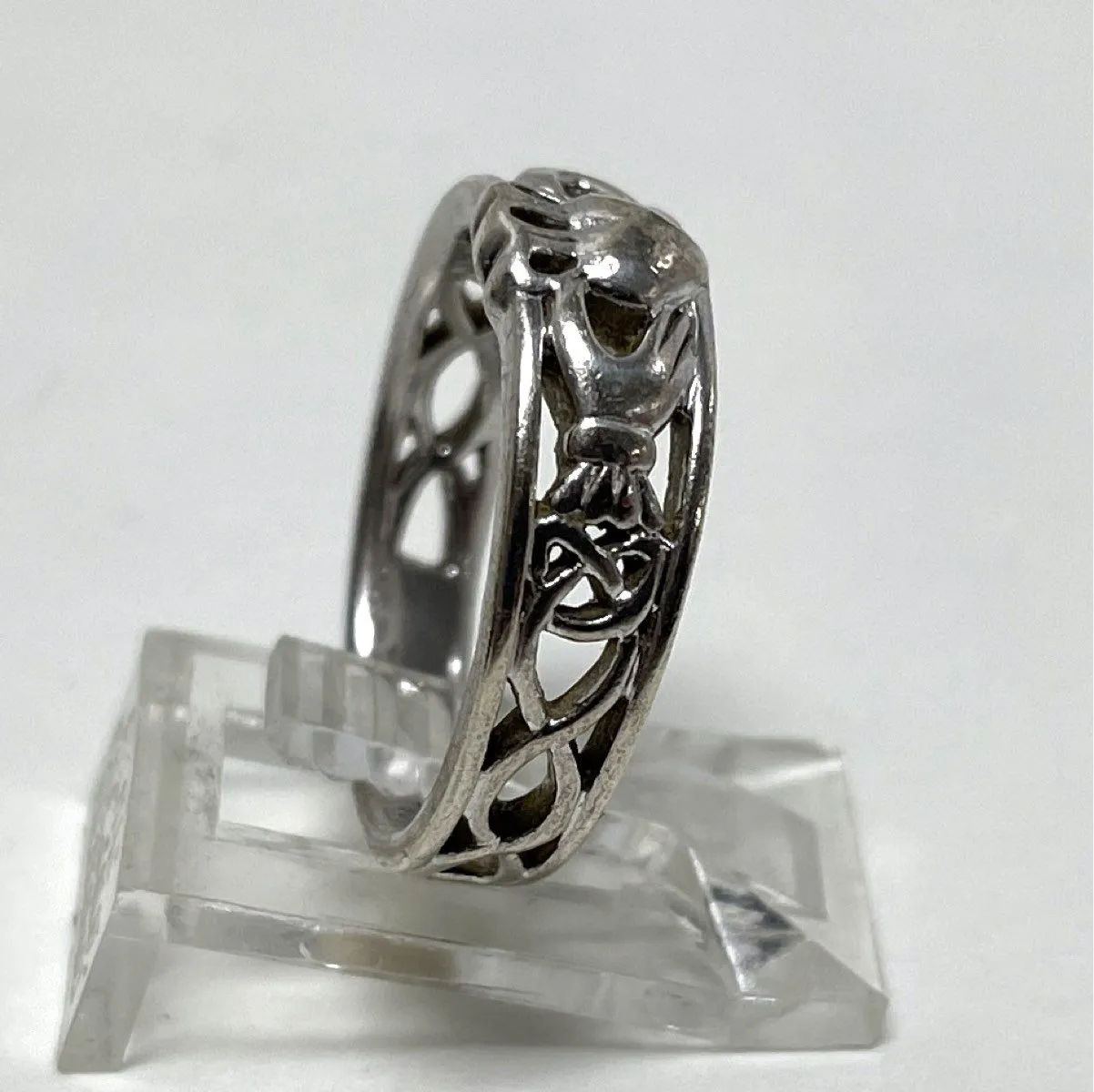 Sterling Silver Claddagh Open Work Design Ring Size 6, 3.67g
