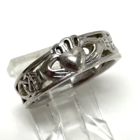 Sterling Silver Claddagh Open Work Design Ring Size 6, 3.67g