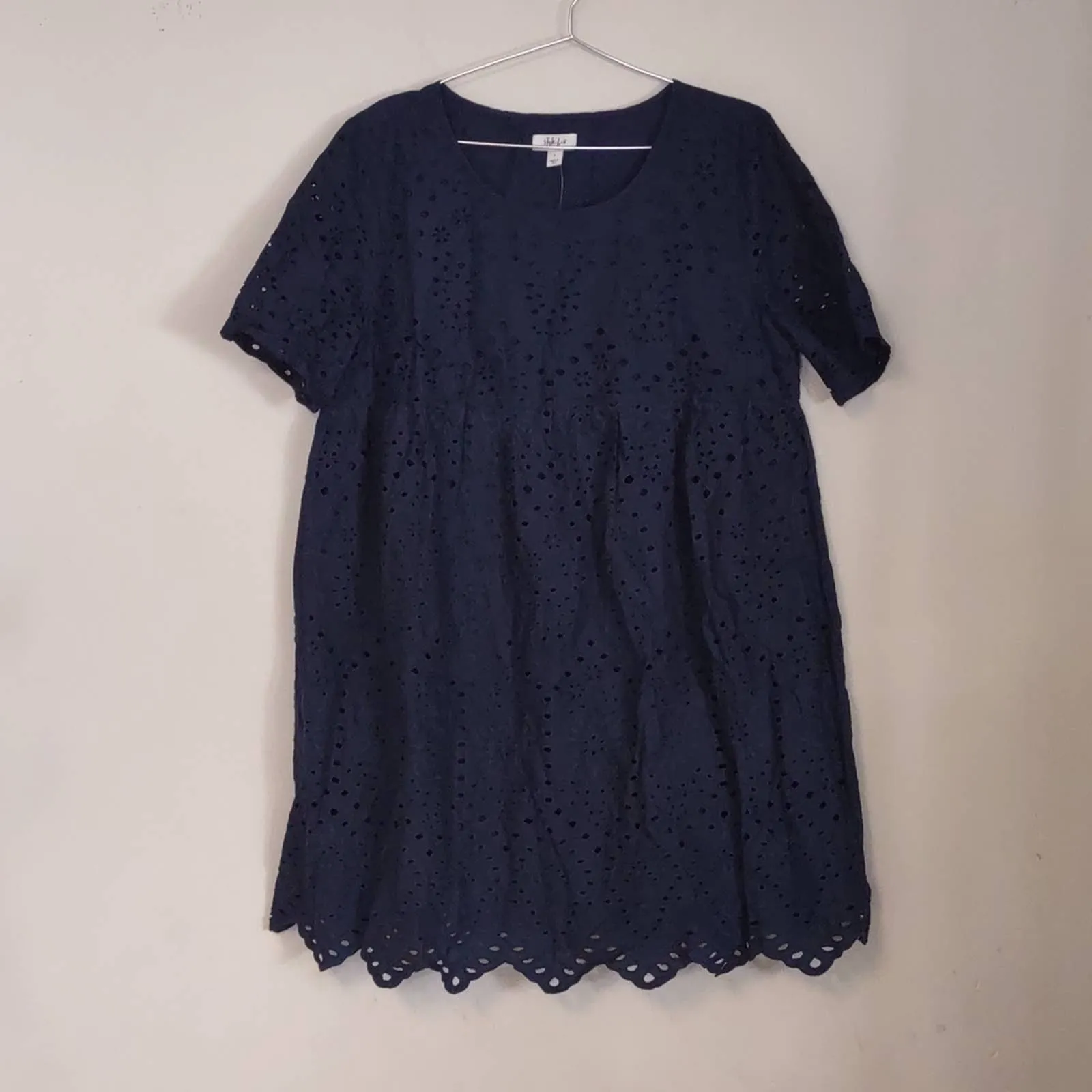 Style & Co Eyelet Babydoll Dress Blue Large