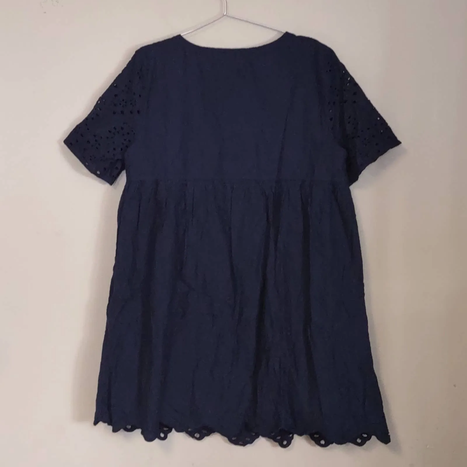 Style & Co Eyelet Babydoll Dress Blue Large