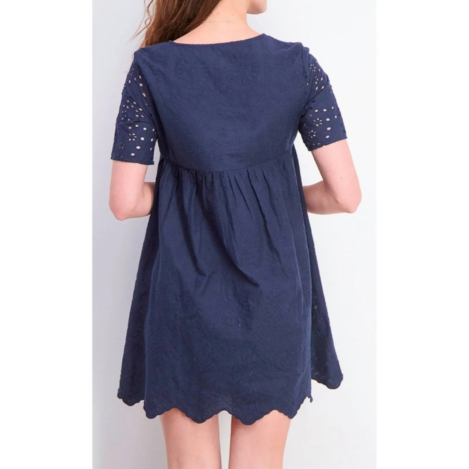 Style & Co Eyelet Babydoll Dress Blue Large