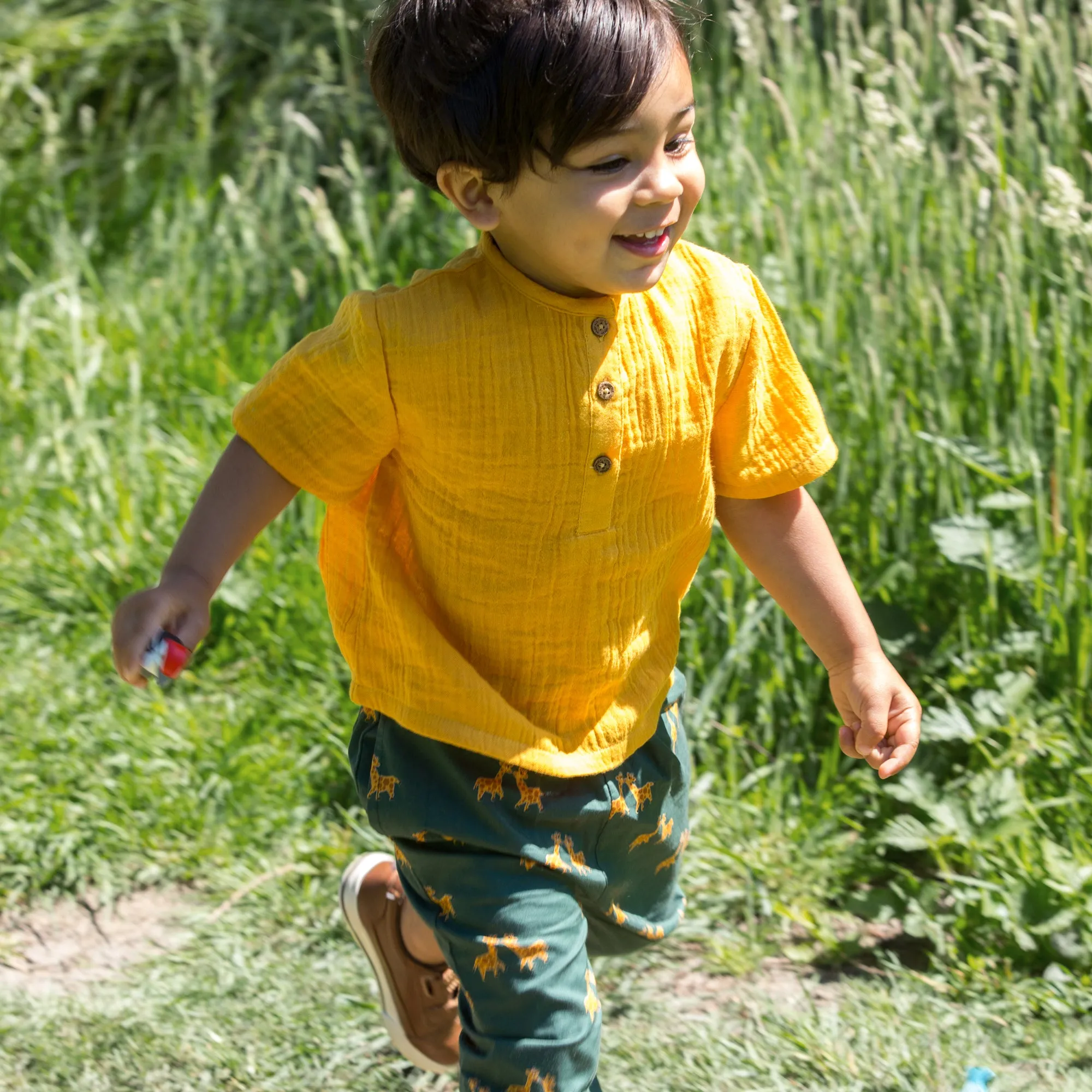 Sunshine Gold Muslin Loose Short Sleeve Henley Top