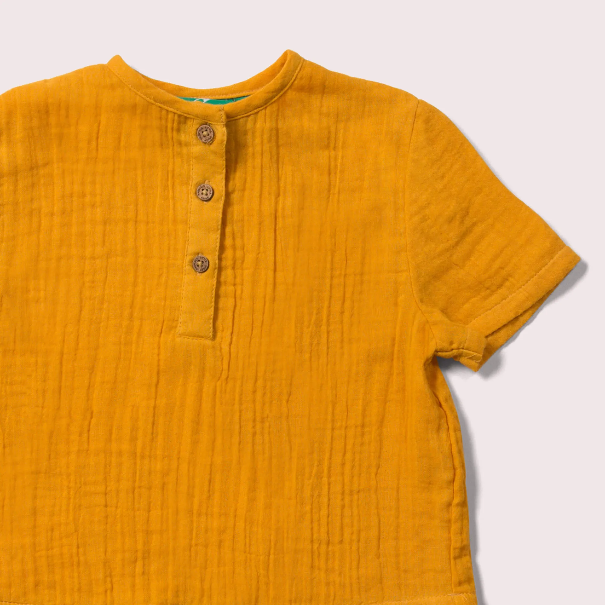 Sunshine Gold Muslin Loose Short Sleeve Henley Top
