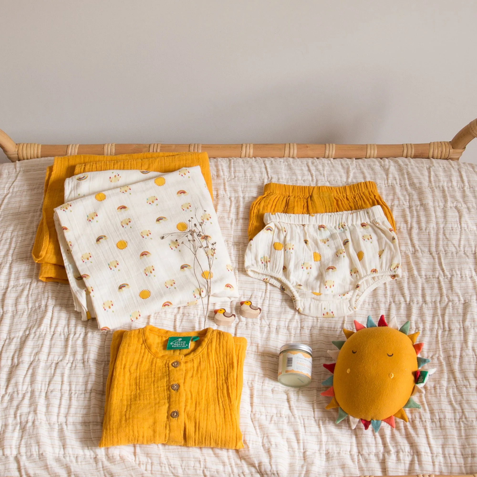 Sunshine Gold Muslin Loose Short Sleeve Henley Top
