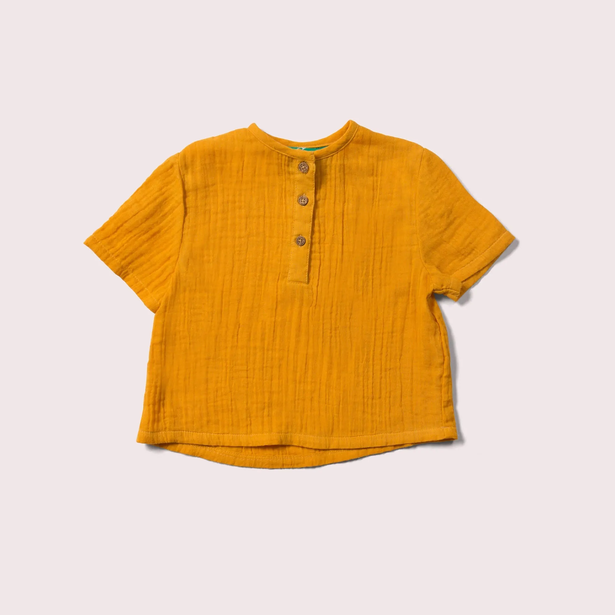 Sunshine Gold Muslin Loose Short Sleeve Henley Top