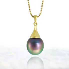 Tahitian pearl pendant - 18k yellow gold