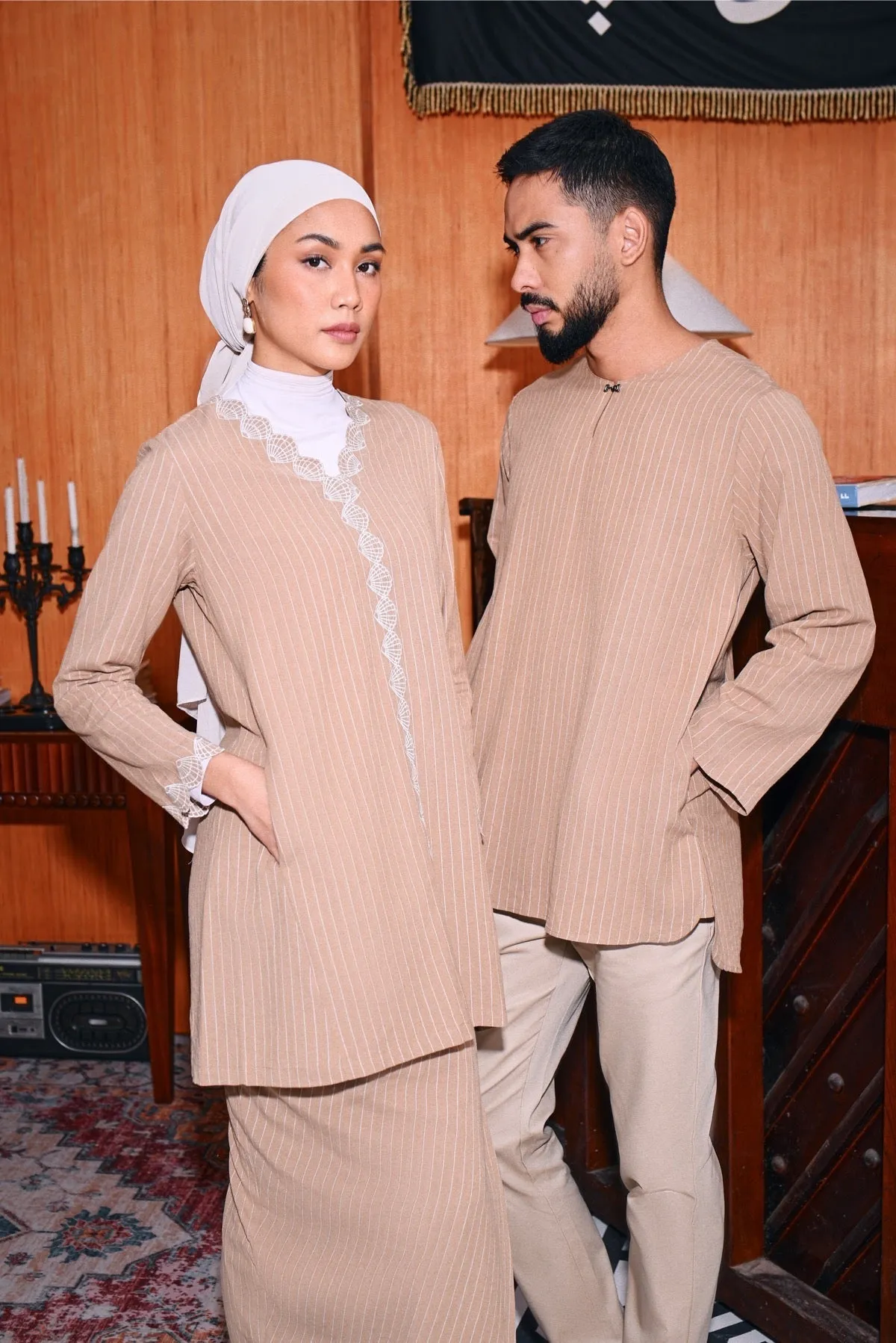 The Congkak Women Folded Skirt - Khaki Stripe