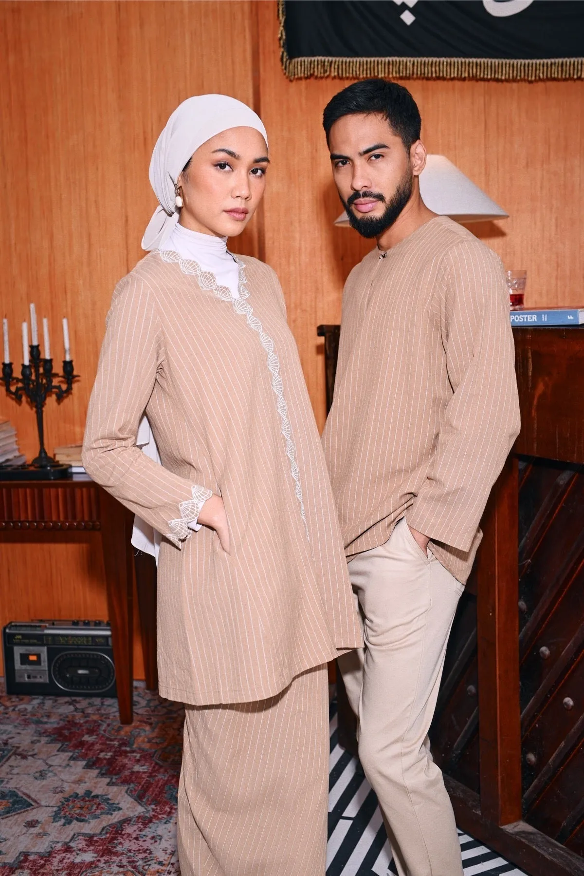 The Congkak Women Folded Skirt - Khaki Stripe