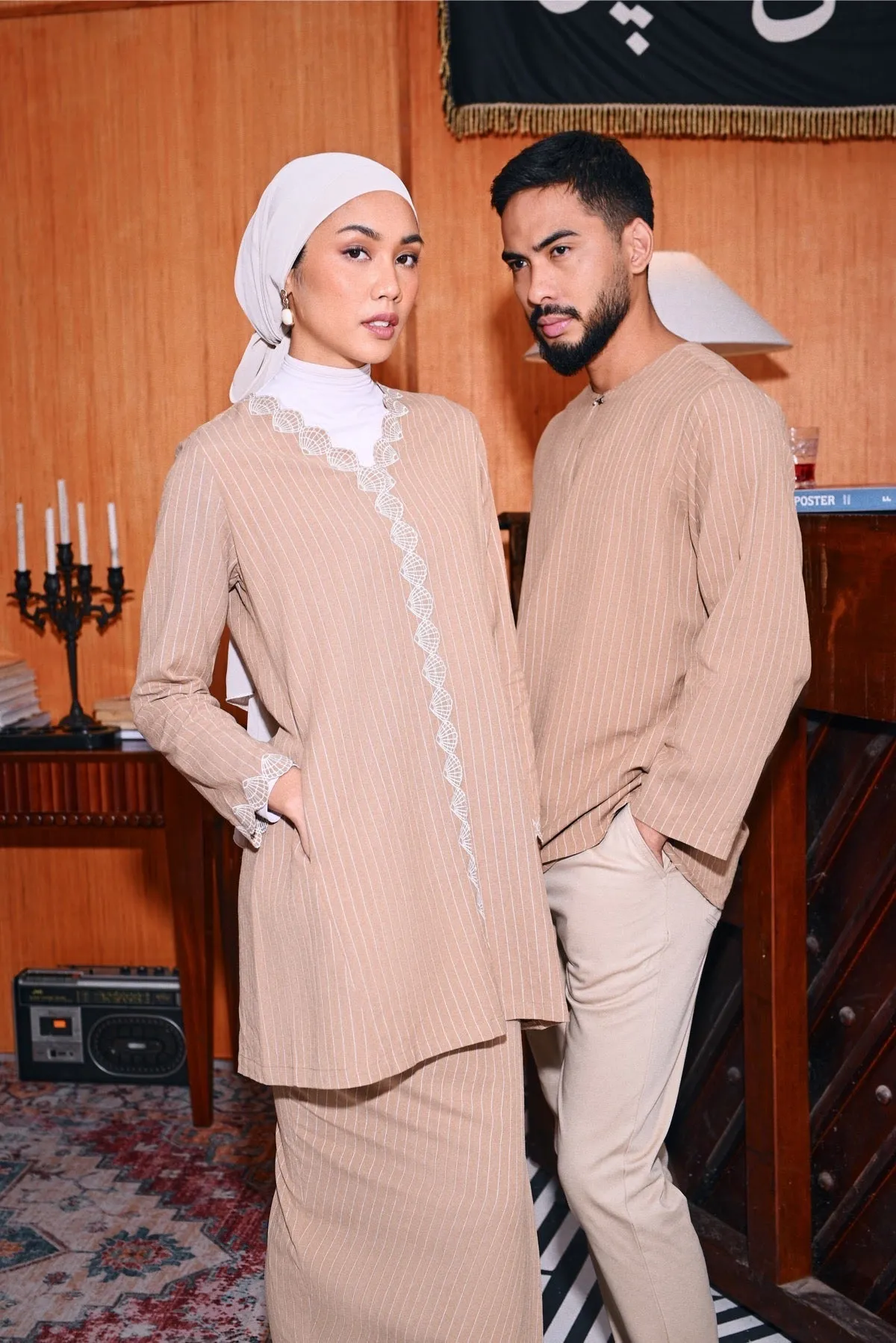 The Congkak Women Folded Skirt - Khaki Stripe