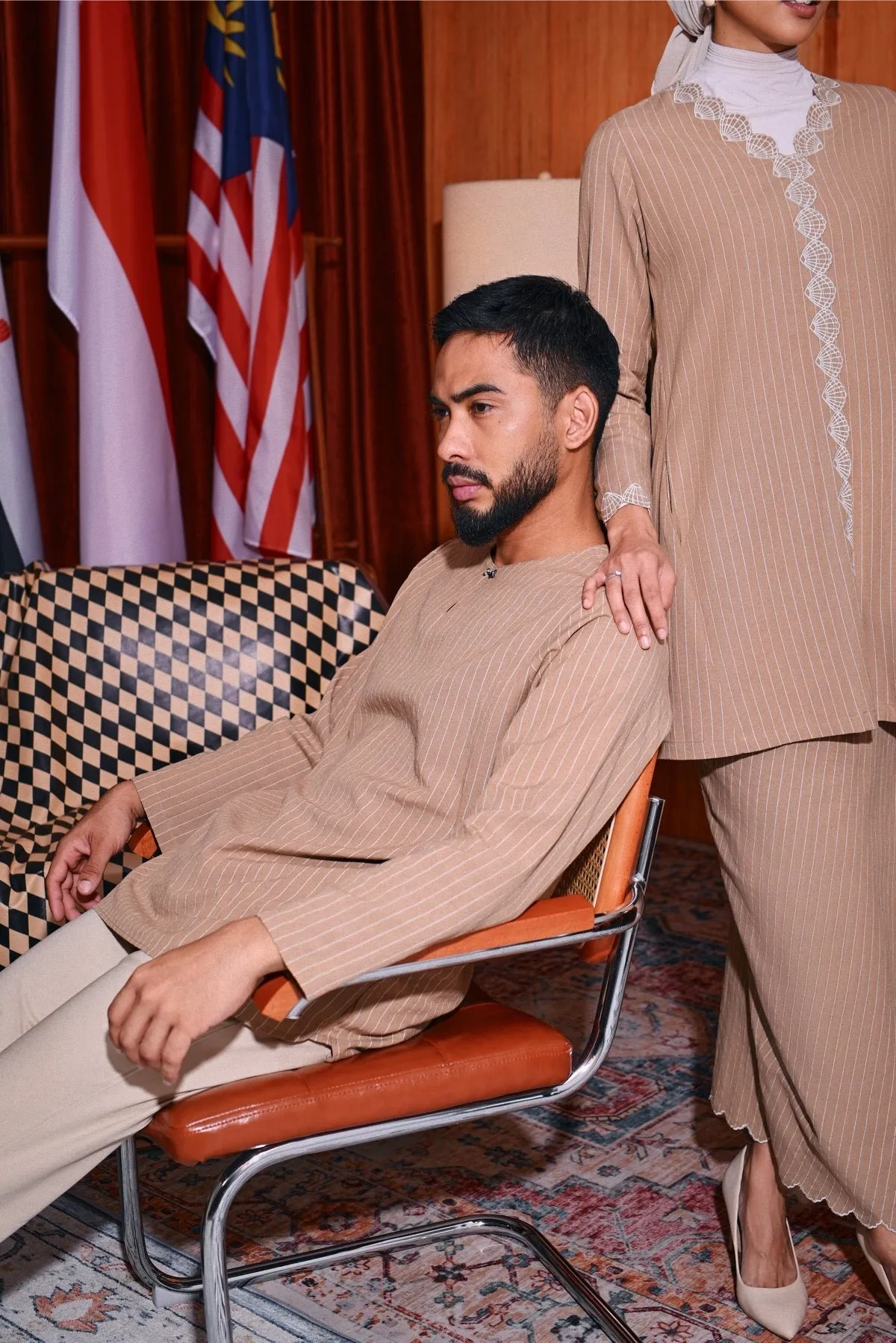 The Congkak Women Folded Skirt - Khaki Stripe