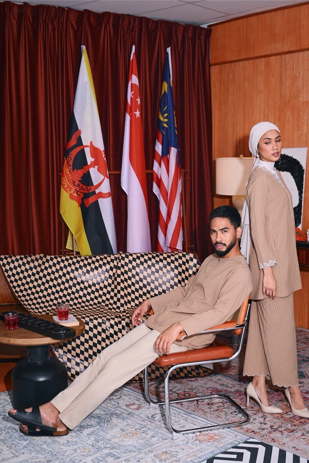 The Congkak Women Folded Skirt - Khaki Stripe