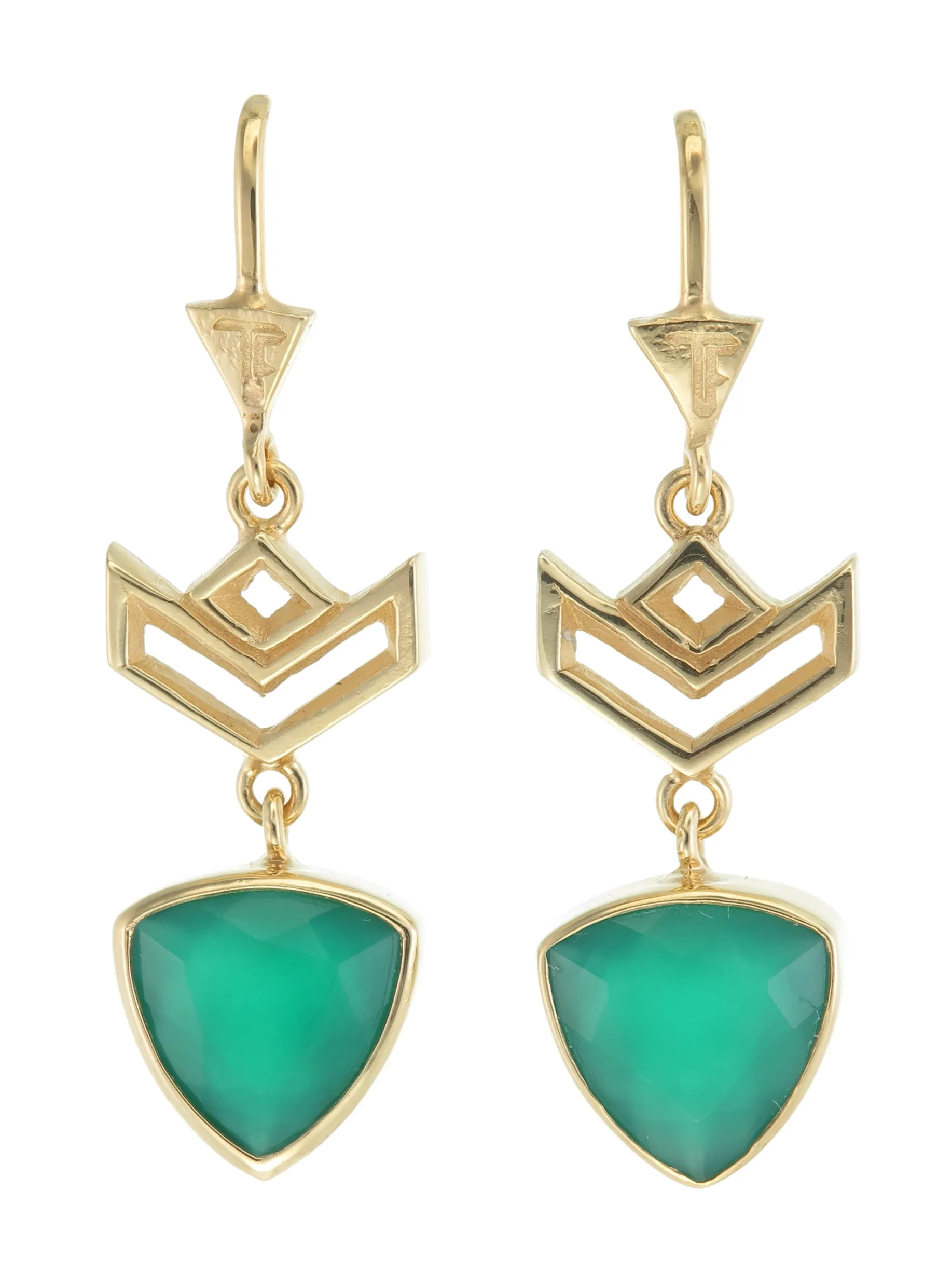 VON CHEVRON PULL THROUGH EARRINGS - GREEN ONYX - GOLD