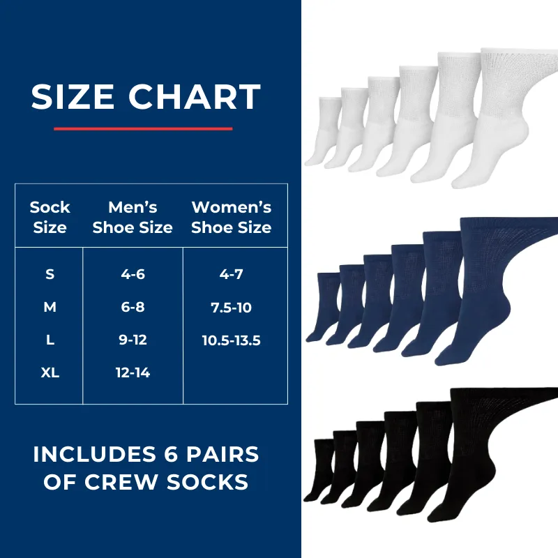 Women's Cotton Diabetic Crew Socks (6 Pair)