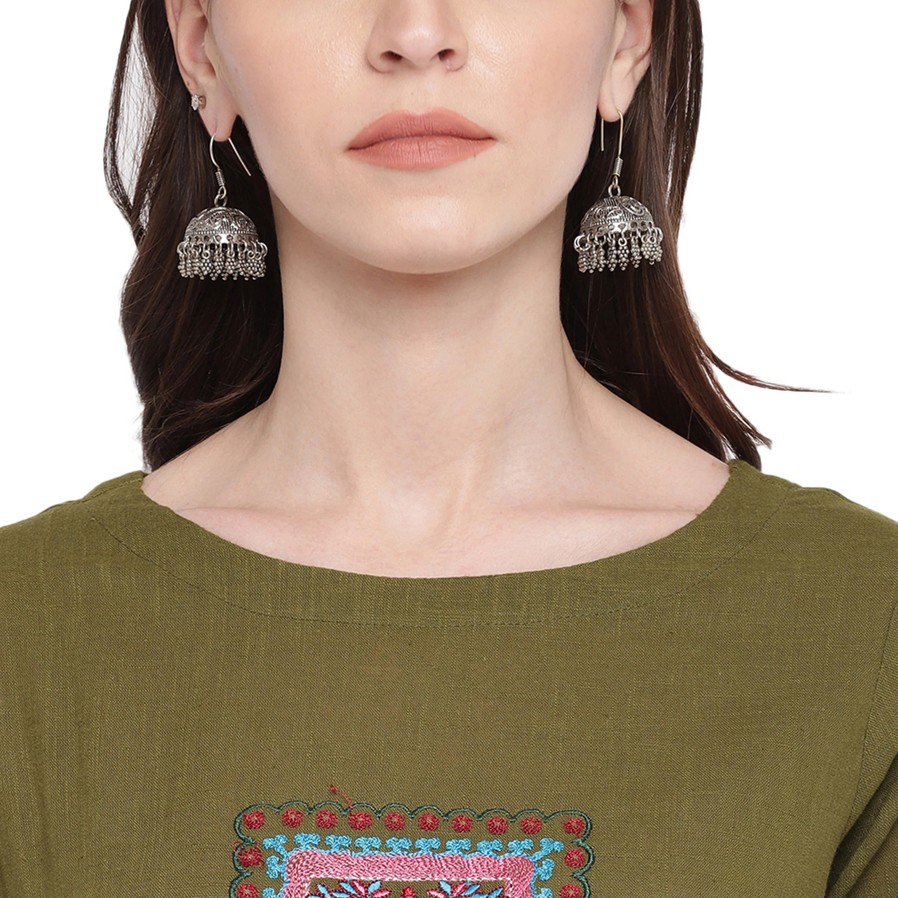 Women'S Embellished Green Kurti- (1Pc Set)