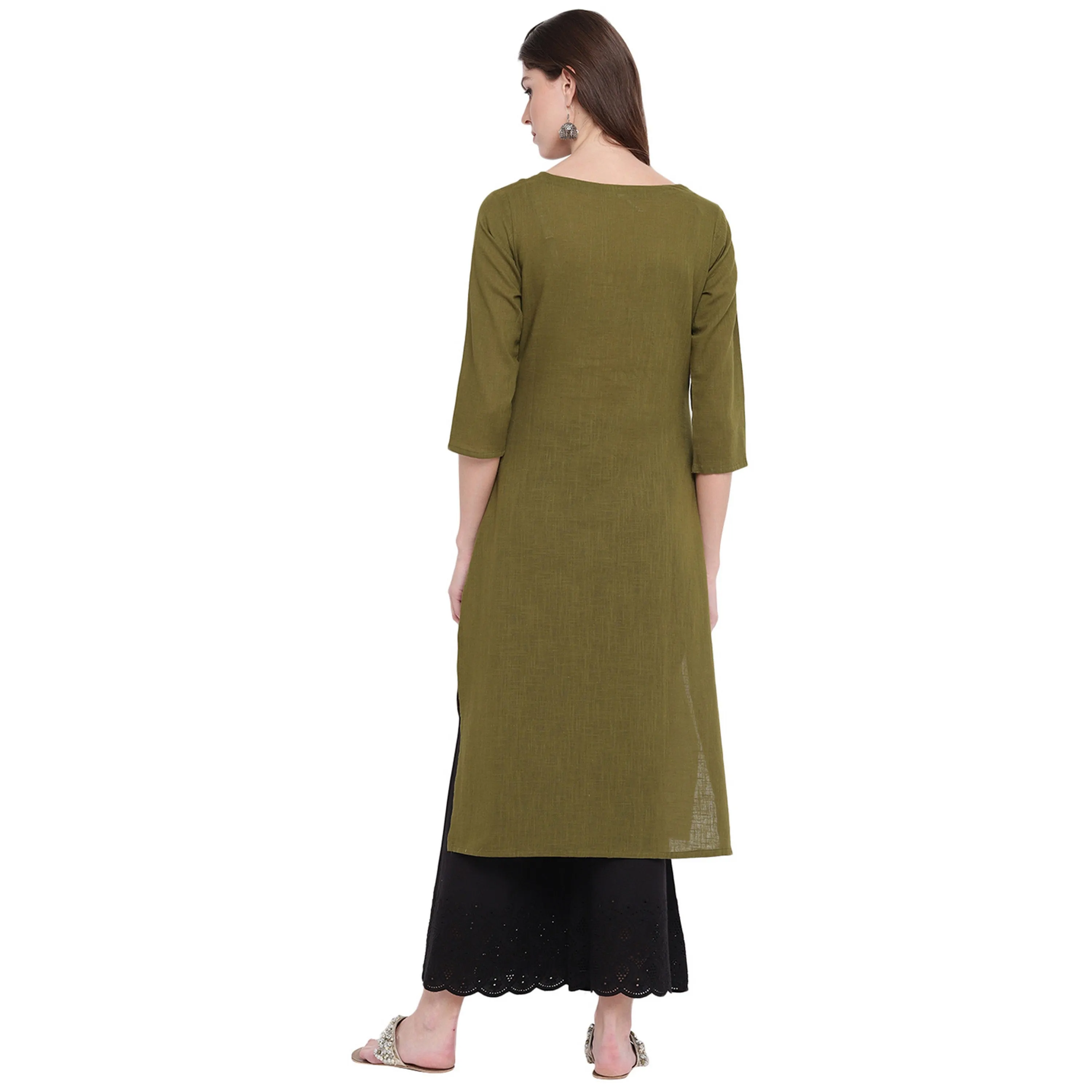 Women'S Embellished Green Kurti- (1Pc Set)
