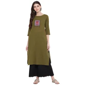Women'S Embellished Green Kurti- (1Pc Set)