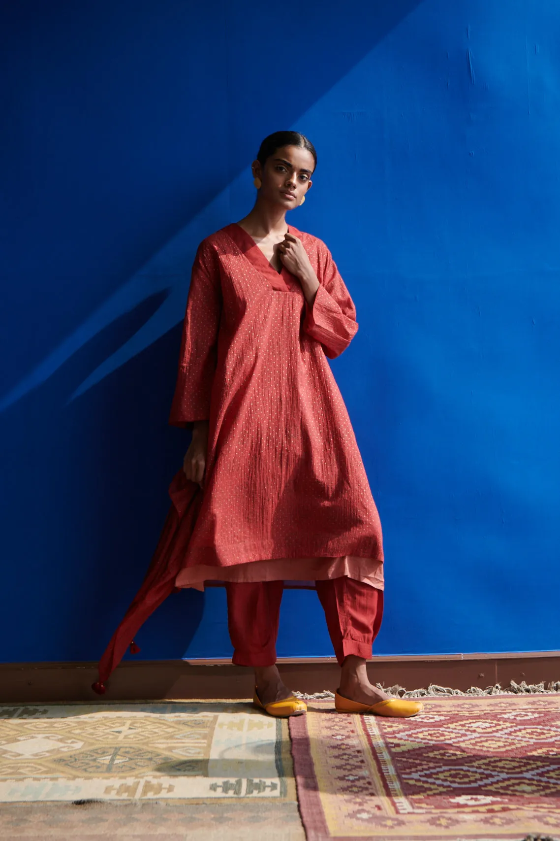 Yucatan Printed V Neck Kurta & Pleated hem Shalwar